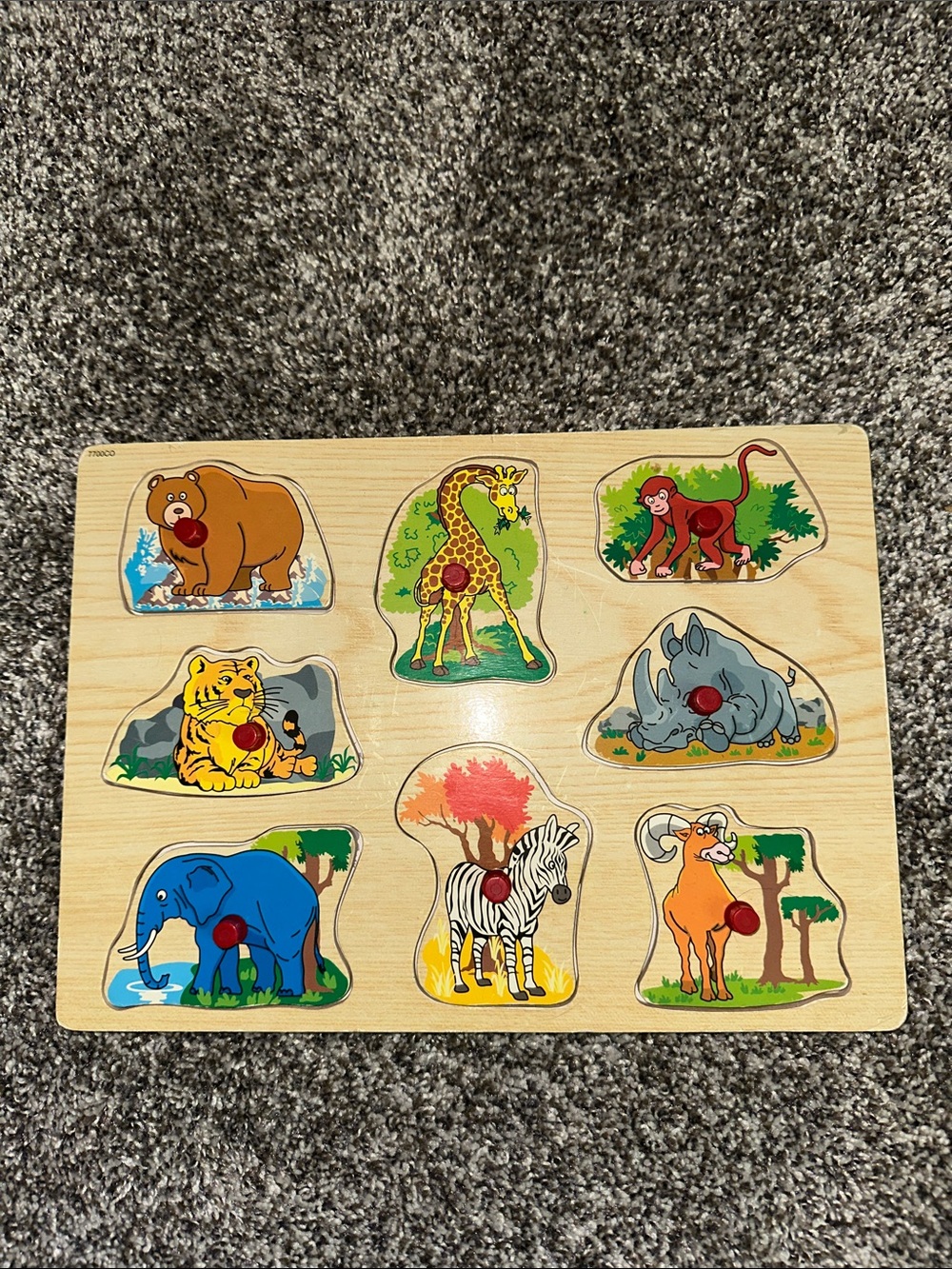 Safari Animal Wooden Peg Puzzle - Multicolor Kids Learning Toy